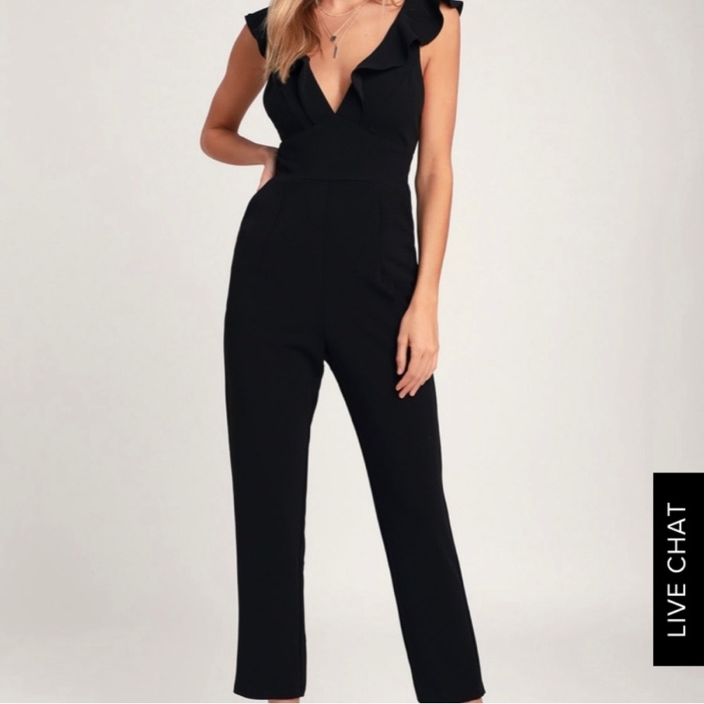 Lulu’s Leilani Black Ruffled Jumpsuit S